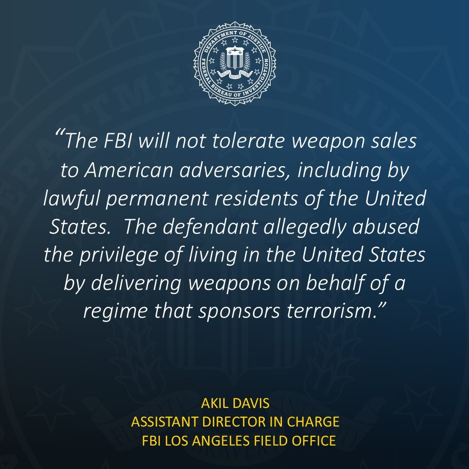 وزارة العدل الأمريكية تعلن رسميًا في بيان لها القبض على إيرانية بتهمة التوسط في صفقات سلاح للسودان